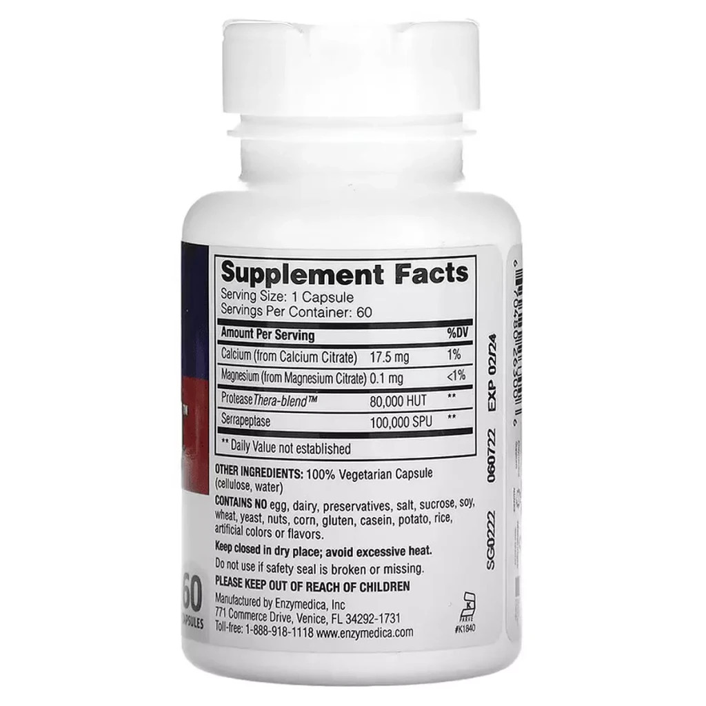 Пробіотики Enzymedica Серрапептаза, SerraGold, High Potency Serrapeptase, 60 капсул (ENZ-26300) - изображение 2