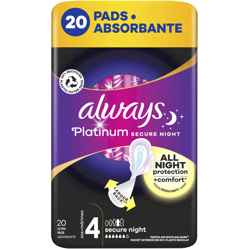 Гігієнічні прокладки Always Platinum Secure Night Розмір 4 20 шт. (8700216186797) - изображение 2