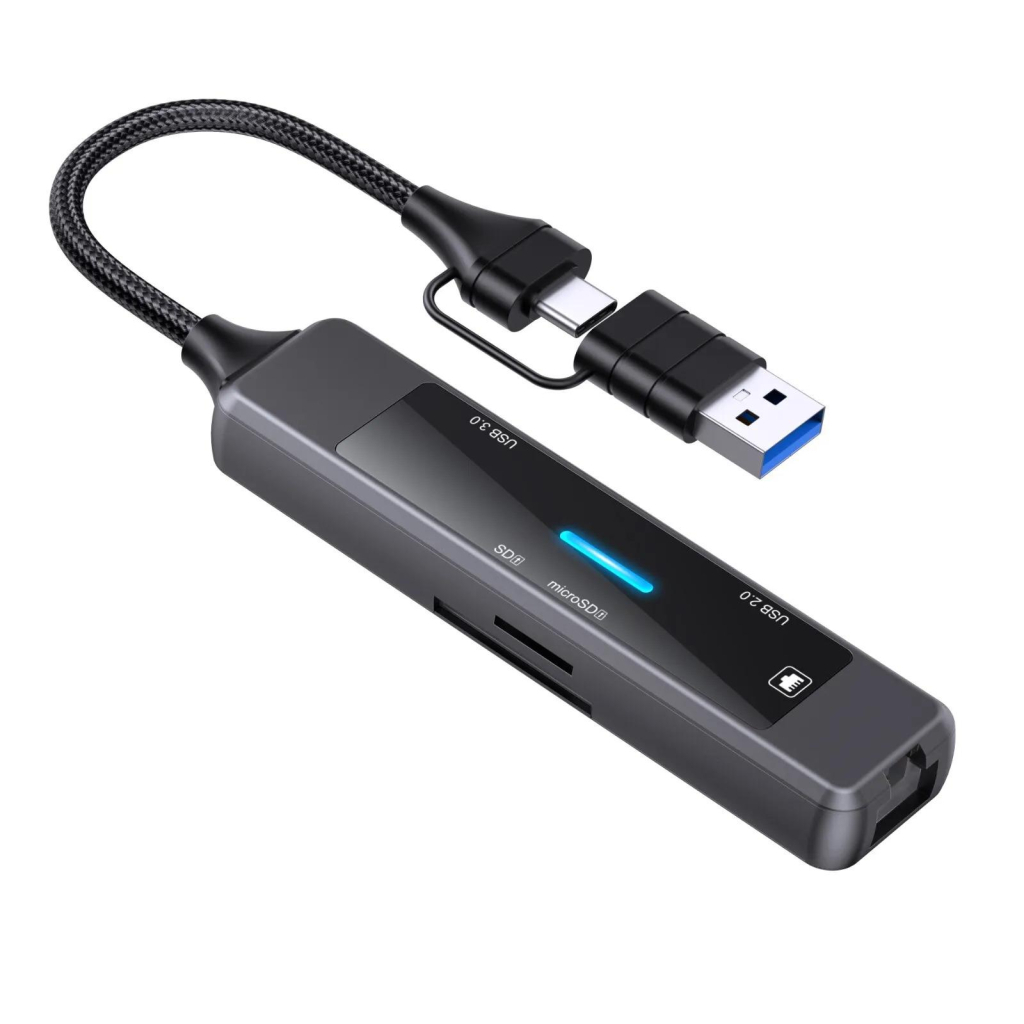 Концентратор XoKo USB-C 5-in-1 USB 3.0 + USB 2.0 + SD/TF + RJ45 100Mbps silver (XK-AC-350) - изображение 1