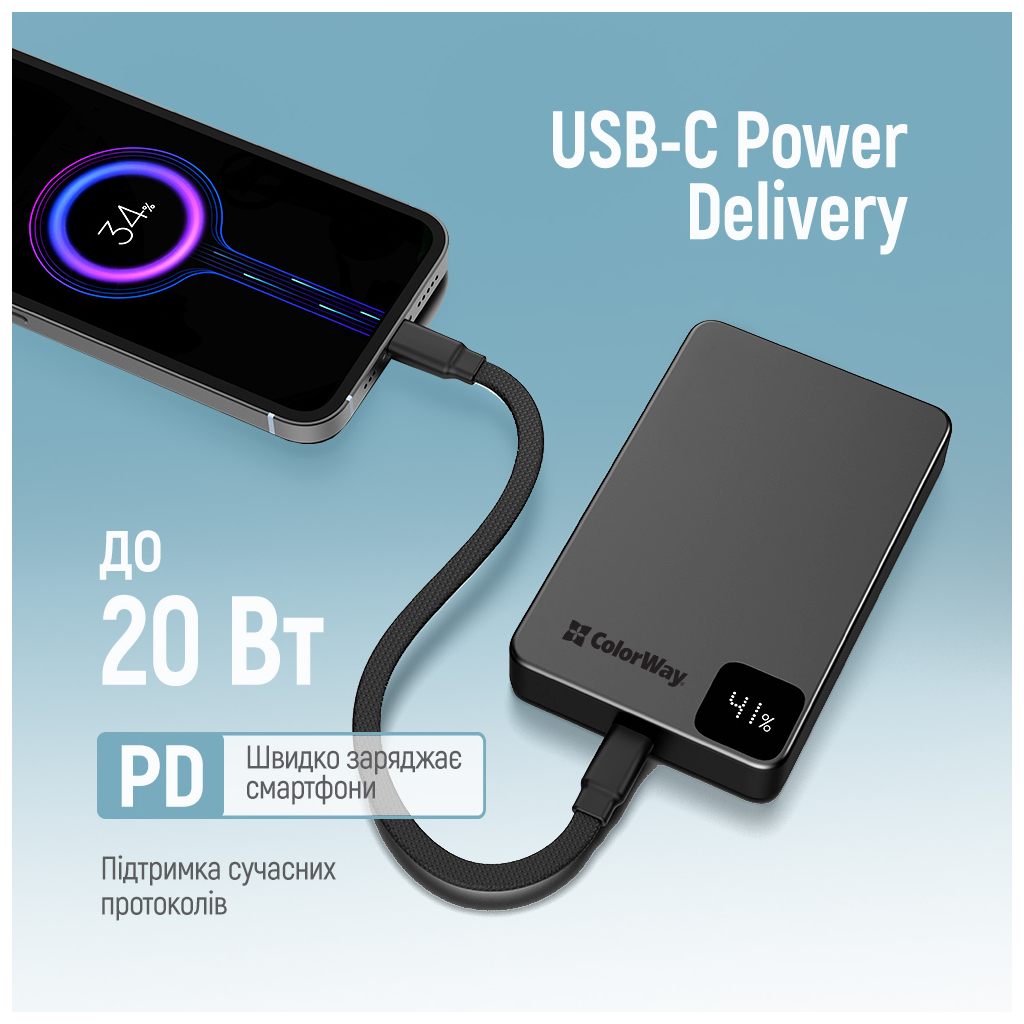 Батарея універсальна ColorWay 10 000 mAh PD/22.5W, 15W MagSafe Black (CW-PB100LPA1BK-WPDD) - изображение 10