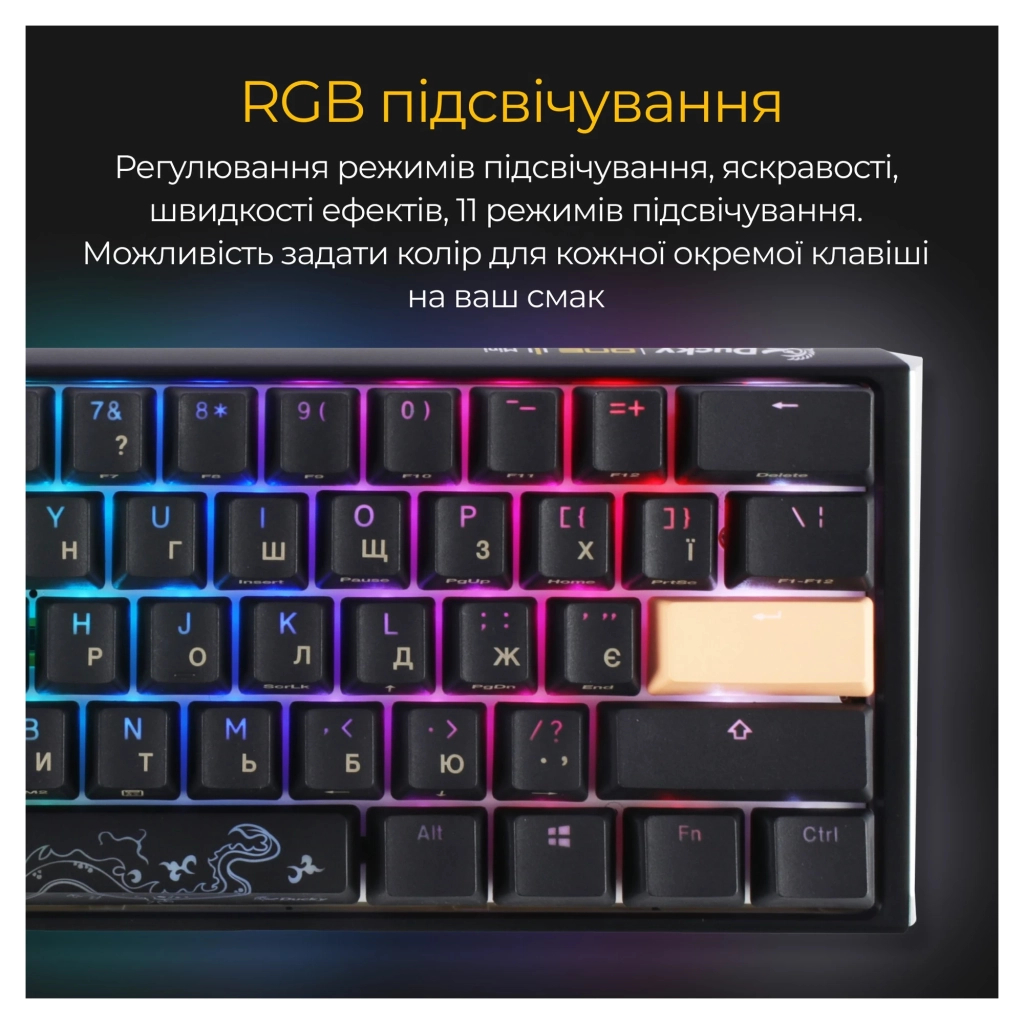 Клавіатура Ducky One 3 Mini Cherry MX Speed Silver RGB UA USB Black (DKON2161ST-PUAPXCLAWSC1) - зображення 3