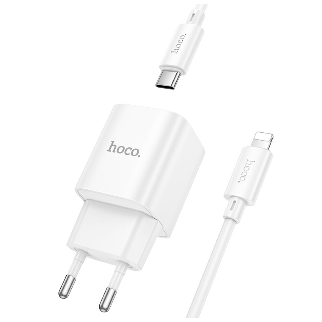 Зарядний пристрій HOCO C147A Charm 1xUSB-C PD20W + 1xUSB QC3.0 + cable USB-C to Lightning White (6942007630283) - зображення 4