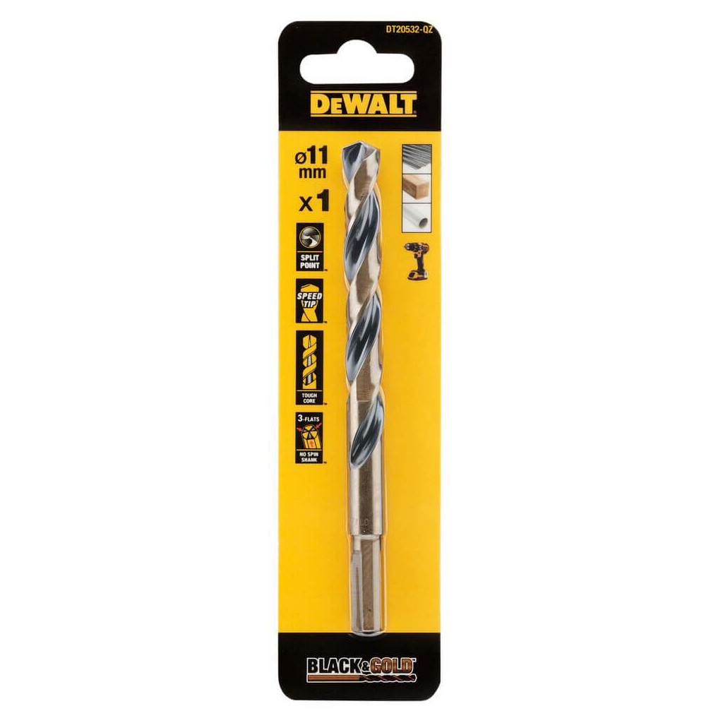 Свердло DeWALT по металу Black & Gold, HSS-G, 11.0 х 142 х 94 мм (DT20532) - зображення 1