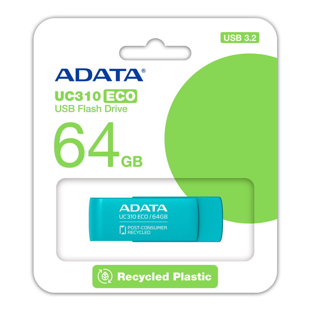 USB флеш накопичувач ADATA 64GB UC310 Eco Green USB 3.2 (UC310E-64G-RGN) - зображення 4