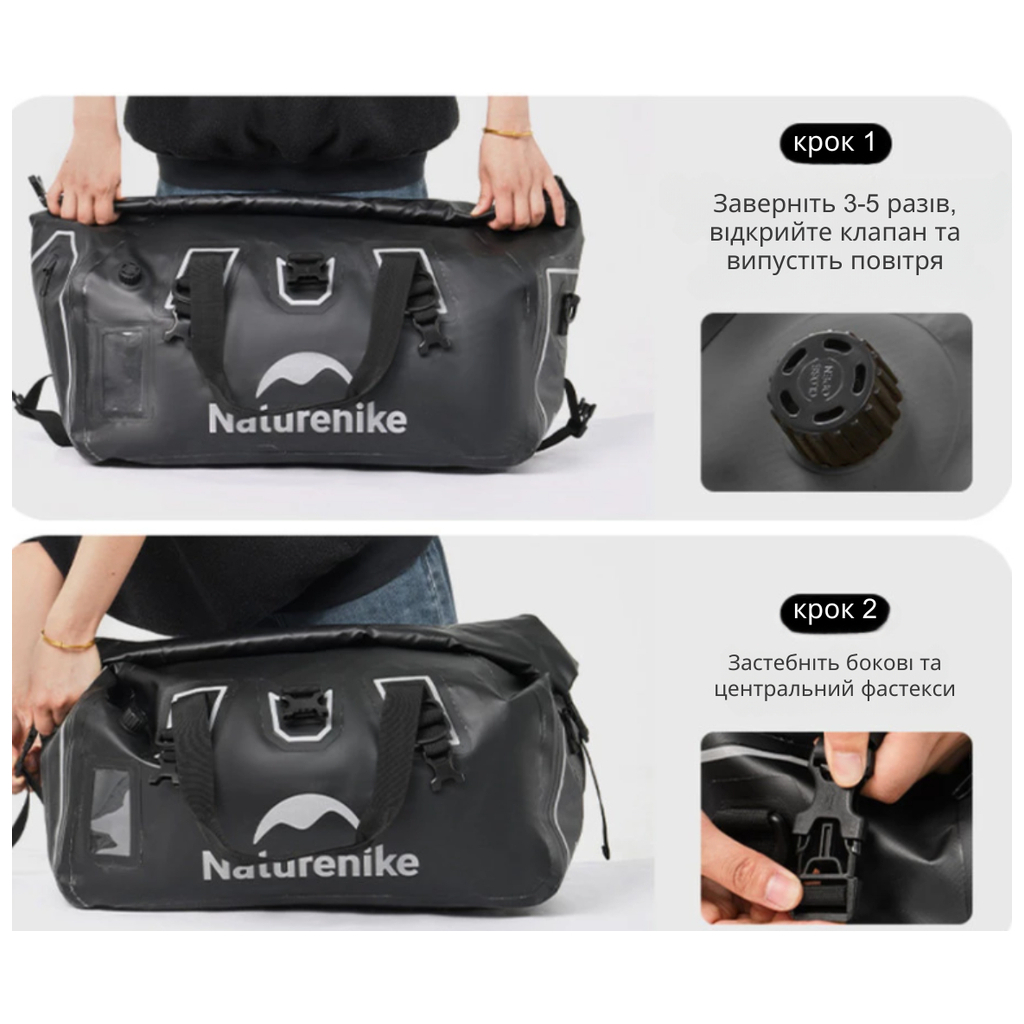 Дорожня сумка Naturehike Водонепроникна CNK2450XB015, 40 л, чорна (6975641883784) - зображення 3