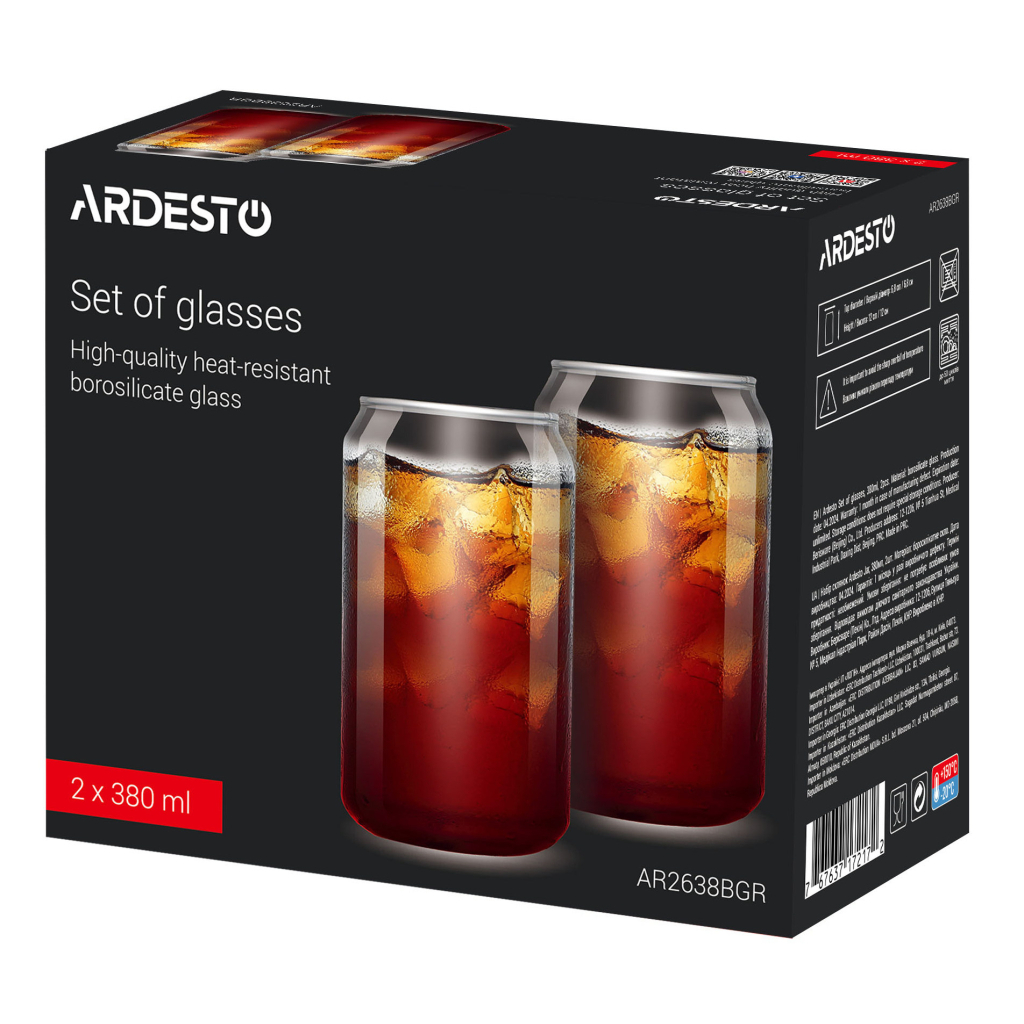 Набір склянок Ardesto Jar 380 мл 2 шт прозорий (AR2638BGR) - зображення 2