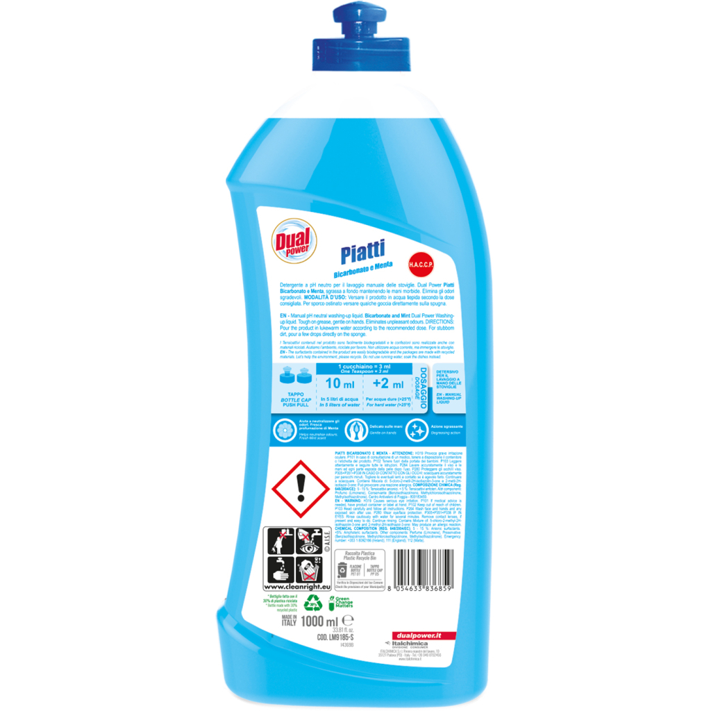 Засіб для ручного миття посуду Dual Power рідкий Сода та шавлія 1 л (8054633836859) - зображення 2
