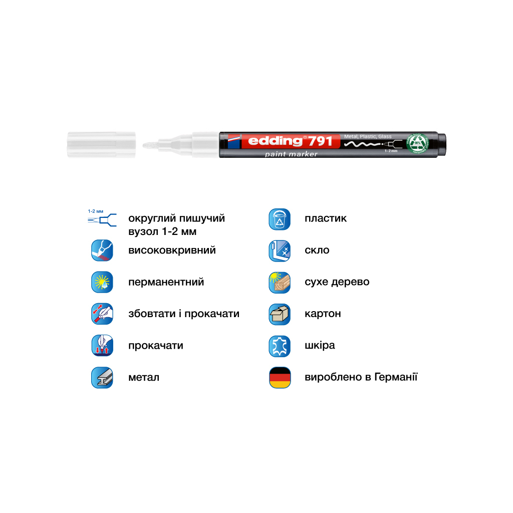 Маркер Edding Paint e-791 1-2 мм круглий білий (e-791/11n) - зображення 2
