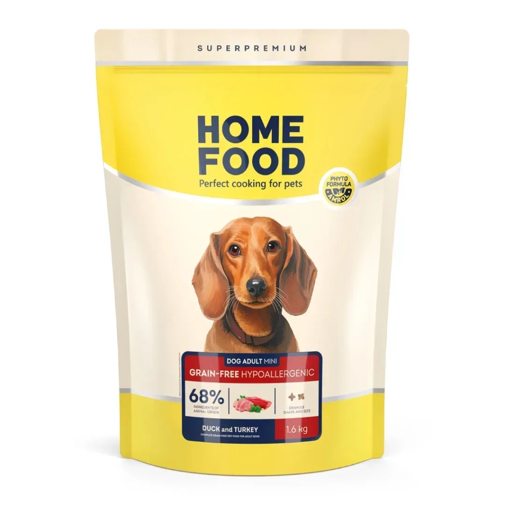 Сухий корм для собак Home Food ADULT MINI Grain-free hypoallergenic з качкою та індичкою 1.6 кг (4820235020934) - зображення 1