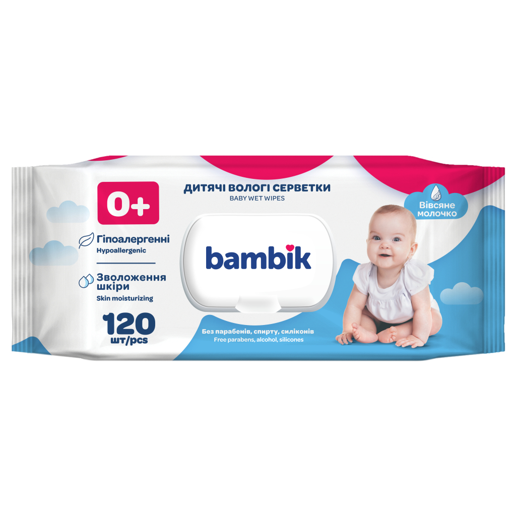 Дитячі вологі серветки Bambik з вівсяним молочком 120 шт. (43406100) - picture 1