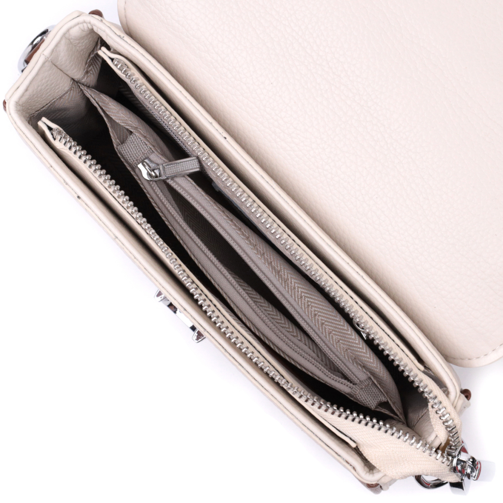 Сумка Vintage Напівкругла жіноча з магнітом-застібкою з натуральної шкіри Біла (22439) - зображення 7