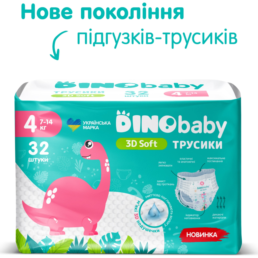 Підгузки Dino Baby 3D Soft 4 розмір (7-14 кг) 128 шт (4 упаковки по 32 шт) (4820204701703) - зображення 8