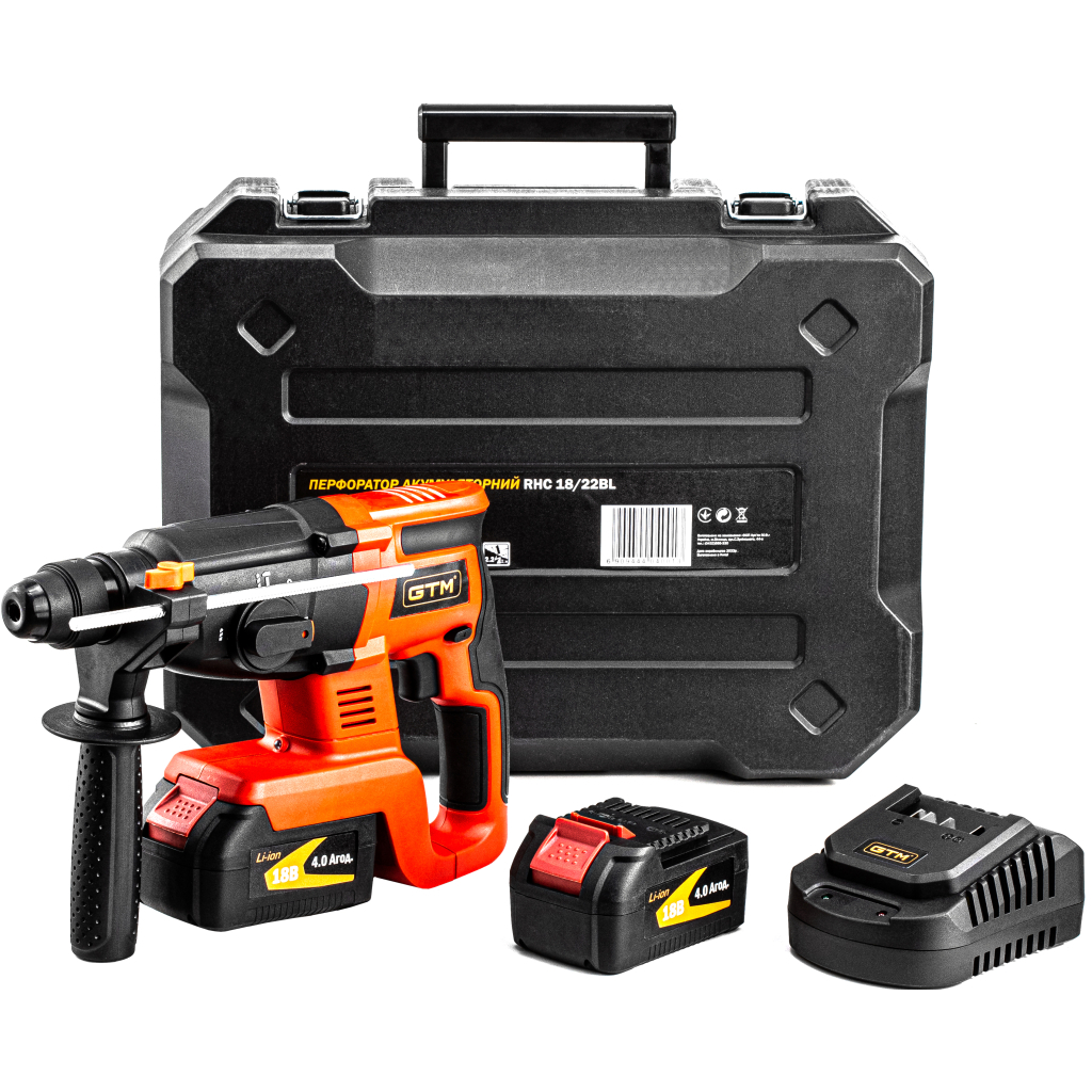 Перфоратор GTM RHC18/22BL, 18В, 2,2Дж, 0-1100 об/хв, (без АКБ та ЗП) (RHC18/22BL_BARE TOOL) - зображення 5