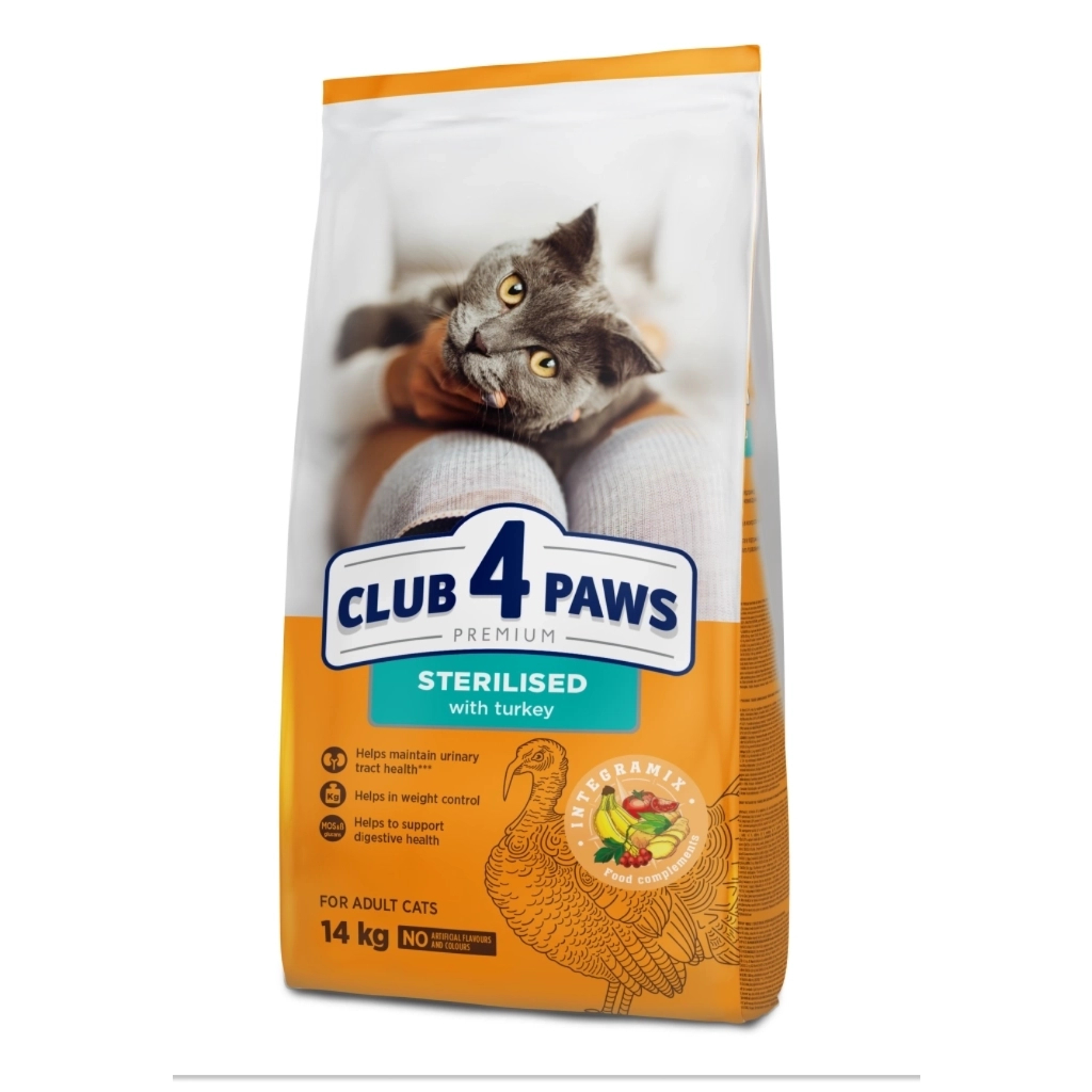 Сухий корм для кішок Club 4 Paws Преміум для стерилізованих з індичкою 14 кг (4820269145009) - зображення 1