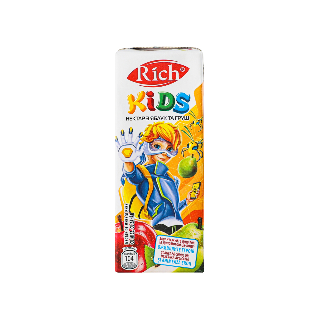 Сік дитячий Rich Kids яблучно-грушевий нектар з м'якоттю 200 мл (4820039353795) - изображение 1