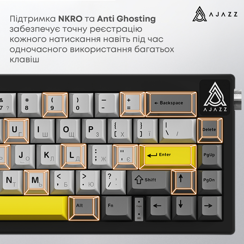 Клавіатура Ajazz AK650 Moon Yellow Switch USB UA Black/Grey/Yellow (AK650-MY-GWY) - изображение 13