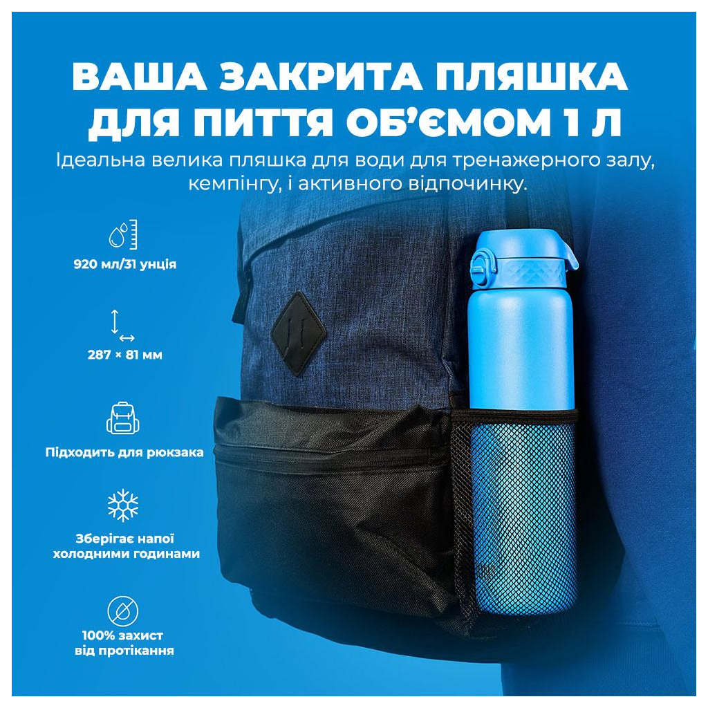 Пляшка для води ION8 OneTouch Vacuum Insulated 920 мл Blue (I8TS1000BLU) - зображення 5