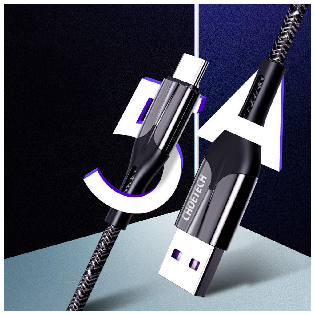 Дата кабель USB 2.0 AM to Type-C 1.2m 5A Choetech (AC0013-BK) - зображення 2