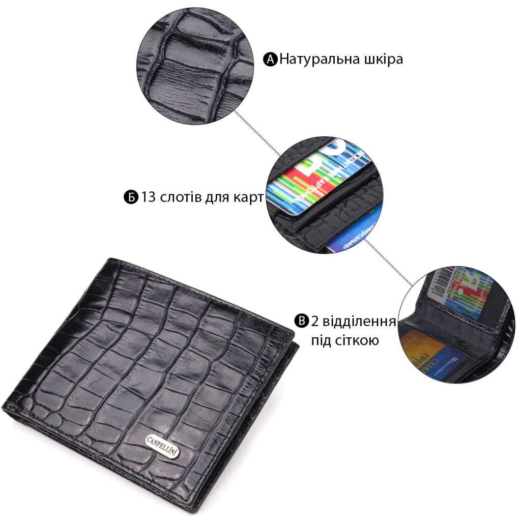 Гаманець Canpellini З натуральної шкіри Чорний (21582) - зображення 4