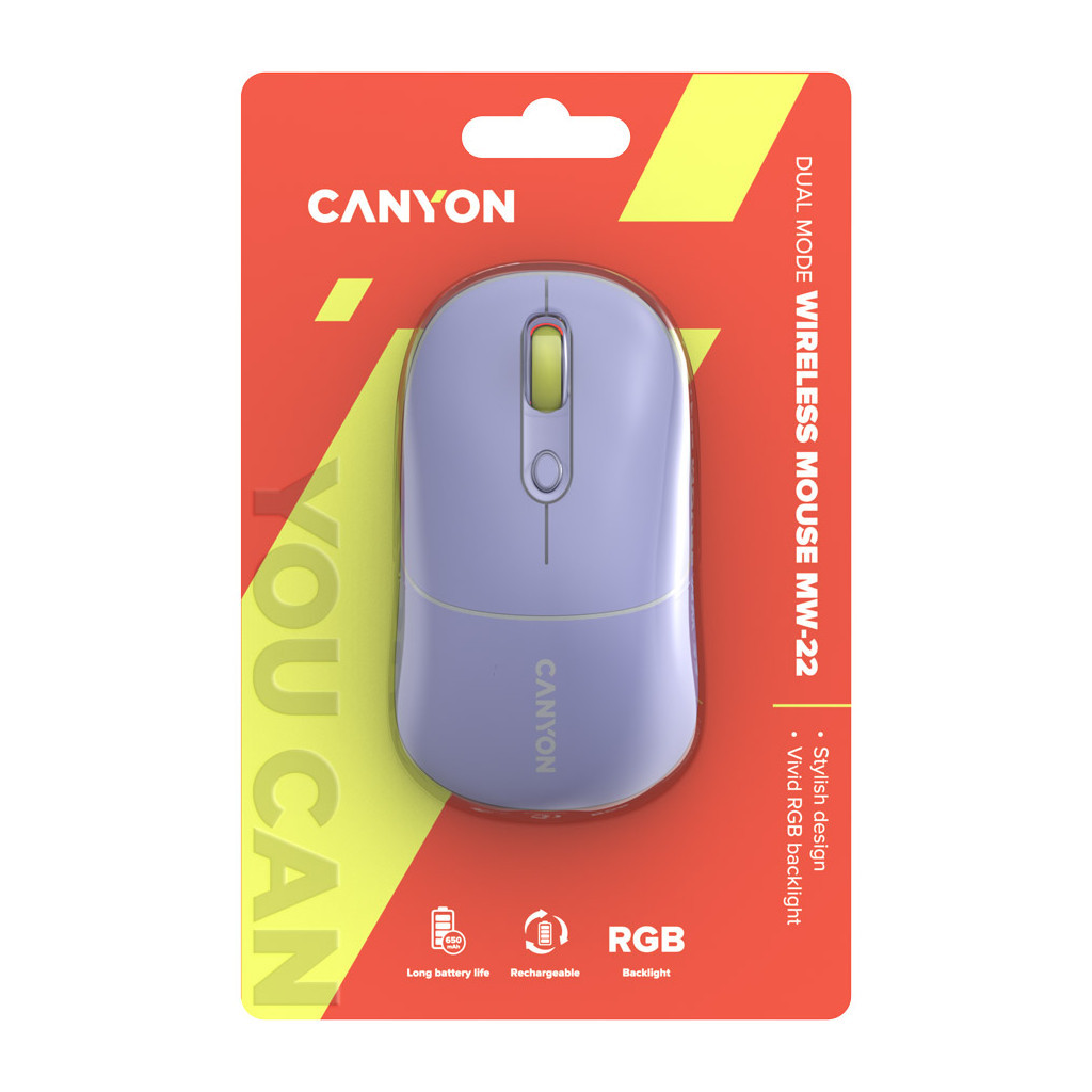Мишка Canyon MW-22 Dual Band RGB Wireless Mountain Lavender (CNS-CMSW22ML) - изображение 6