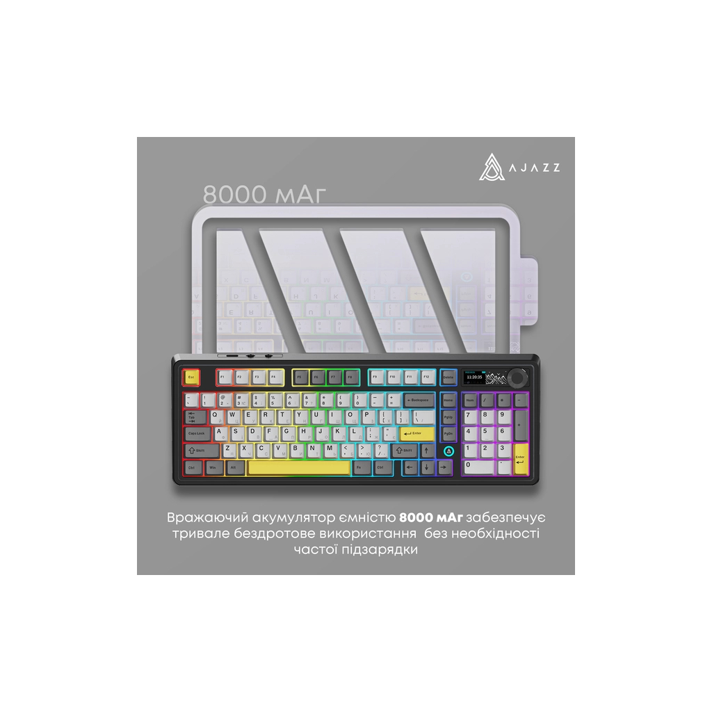Клавіатура Ajazz AK980 Clear Sky Switch RGB Wireless/Bluetooth/USB Black (AK980-CS-BGY) - зображення 6