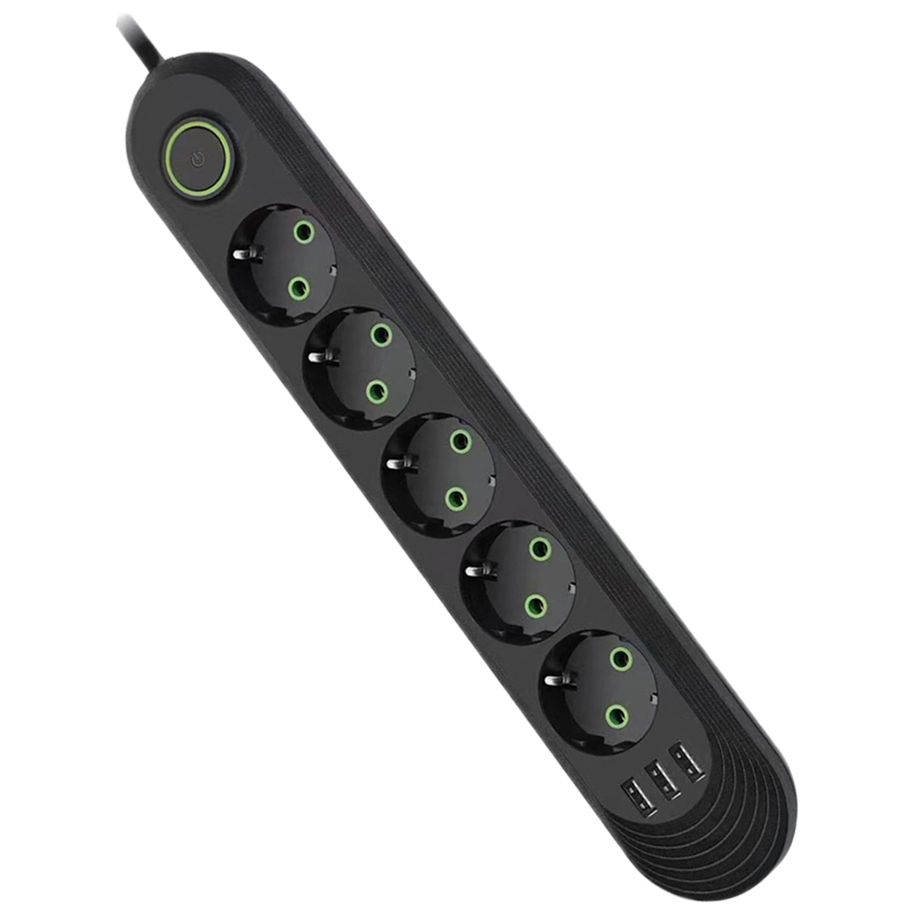 Мережевий фільтр живлення Voltronic F05U, 5 роз EU, 3*USB Black (F05U-Black) - зображення 1