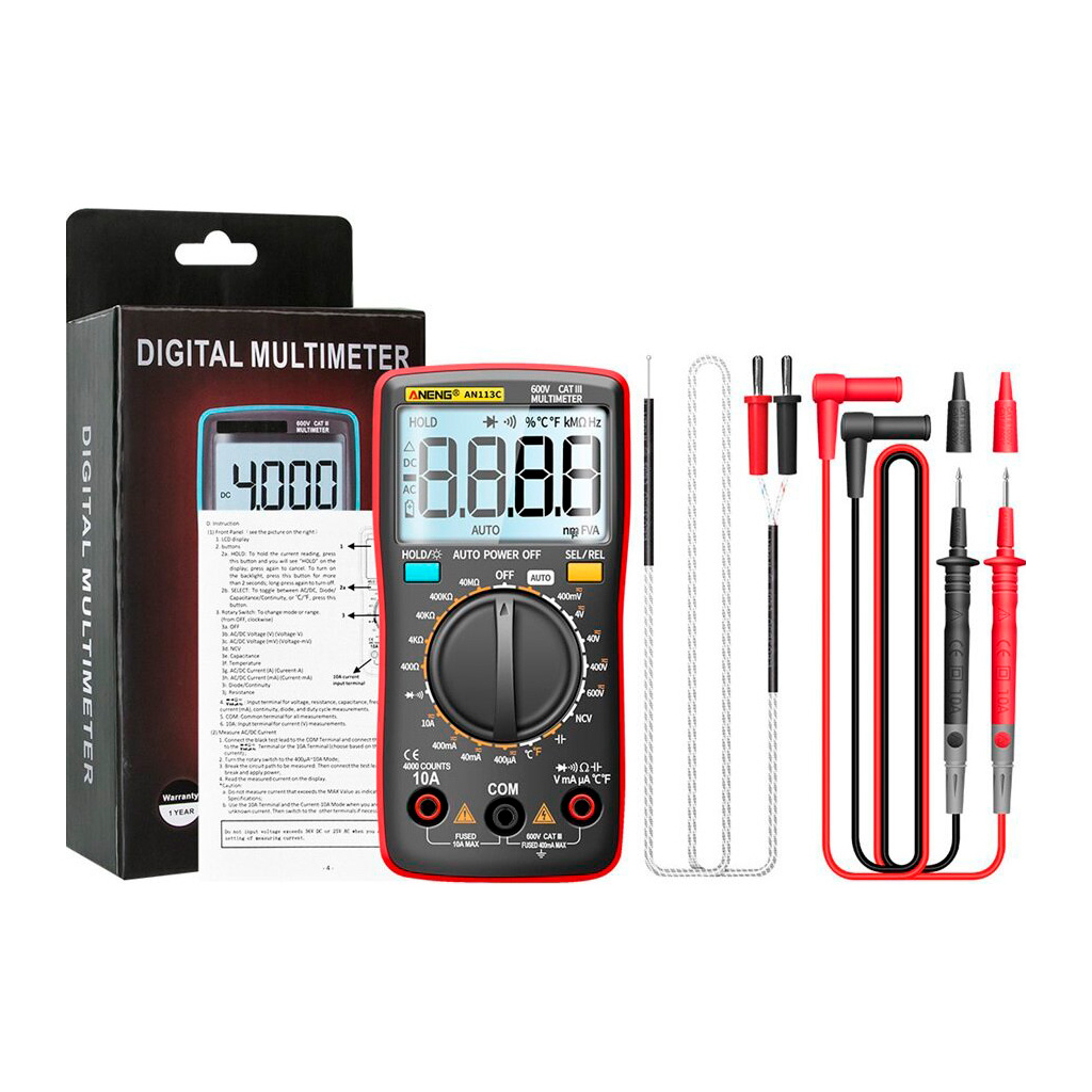 Цифровий мультиметр ANENG AN113C, V, A, R, T, C (AN113C) - зображення 3