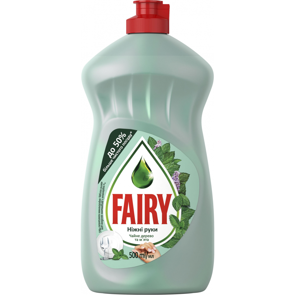 Засіб для ручного миття посуду Fairy Ніжні руки Чайне дерево та М'ята 500 мл (5413149395237) - зображення 1