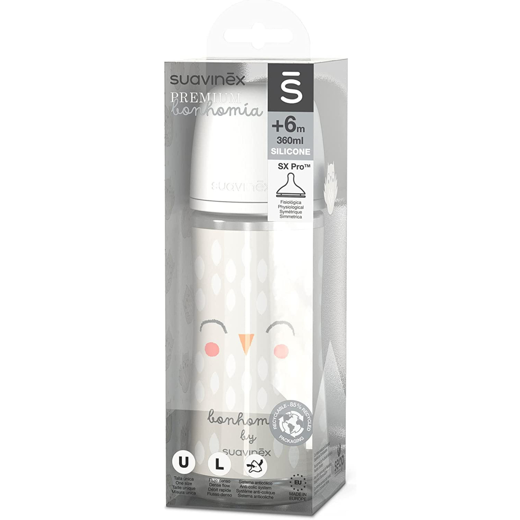 Пляшечка для годування Suavinex Bonhomia, повільний потік, 360 мл, біла (307839) - зображення 3