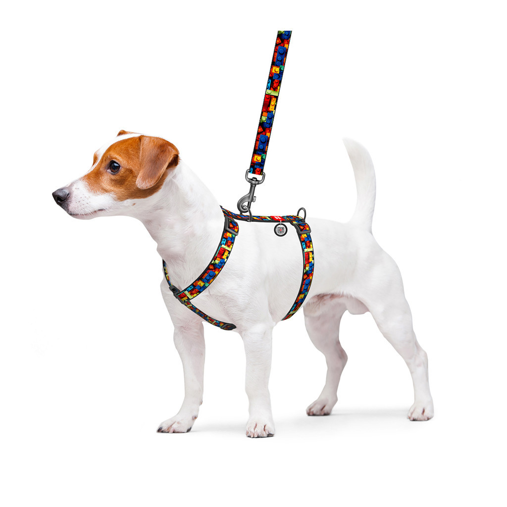 Шлея для собак WAUDOG Nylon з QR-паспортом анатомічна H-подібна "Блоки" пластиковий фастекс XL (323-4056) - зображення 3