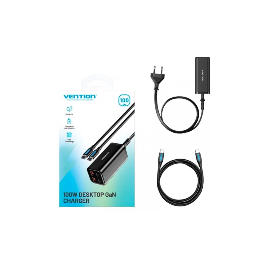 Зарядний пристрій Vention 4xUSB 100W (2xUSB-C+2xUSB-A) PD3.0/QC 3.0/GaN Black (FBSBG-EU) - зображення 2