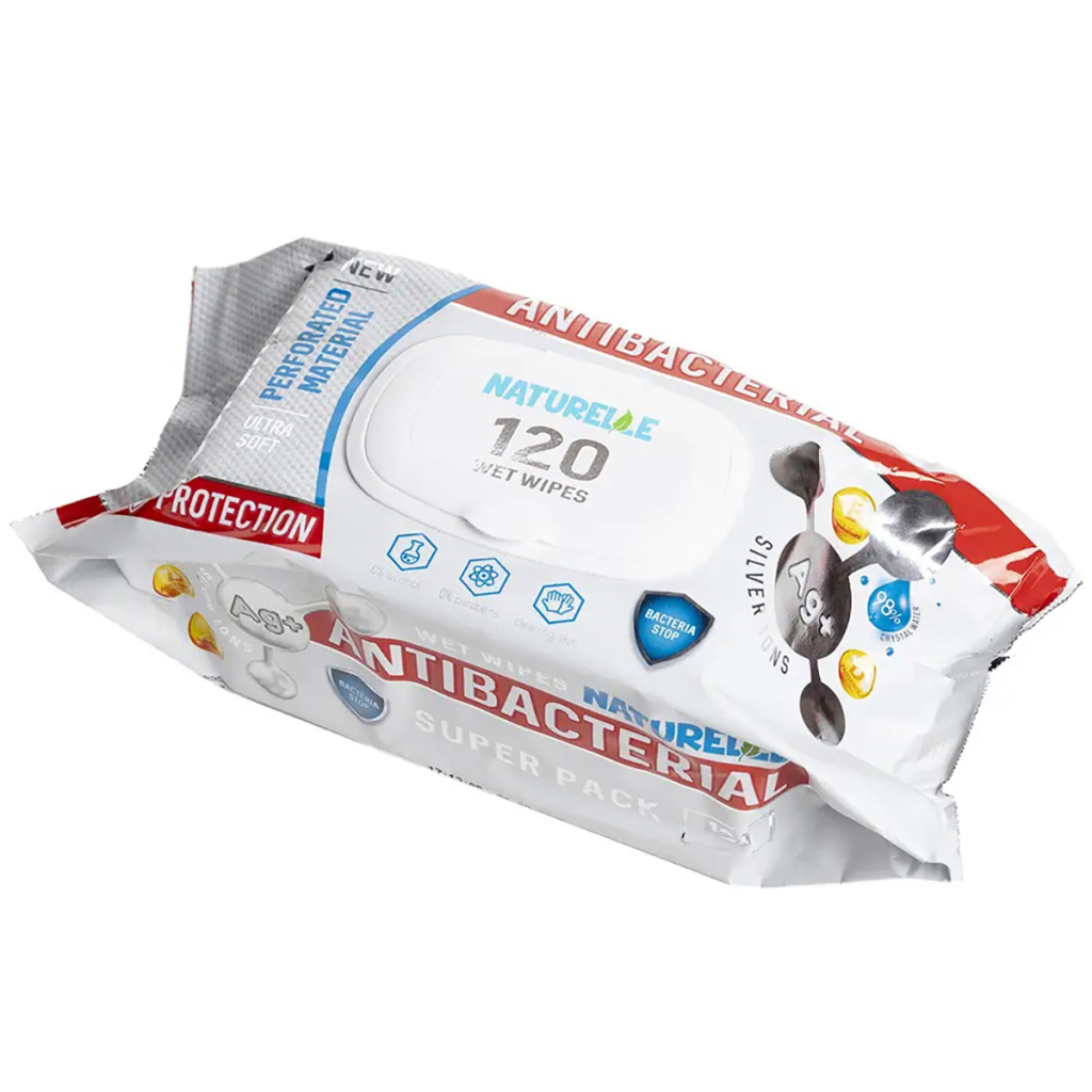 Вологі серветки Naturelle Антибактеріальні з д-пантенолом, іонами срібла й вітаміном Е 120 шт. (4820207590779) - зображення 1