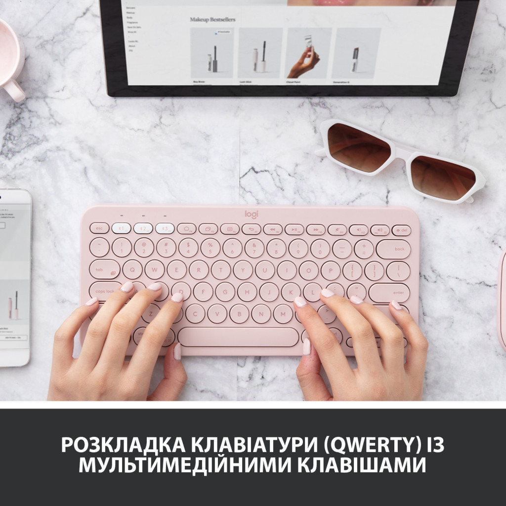 Клавіатура Logitech K380 Multi-Device Bluetooth UA Rose (920-009867) - зображення 2