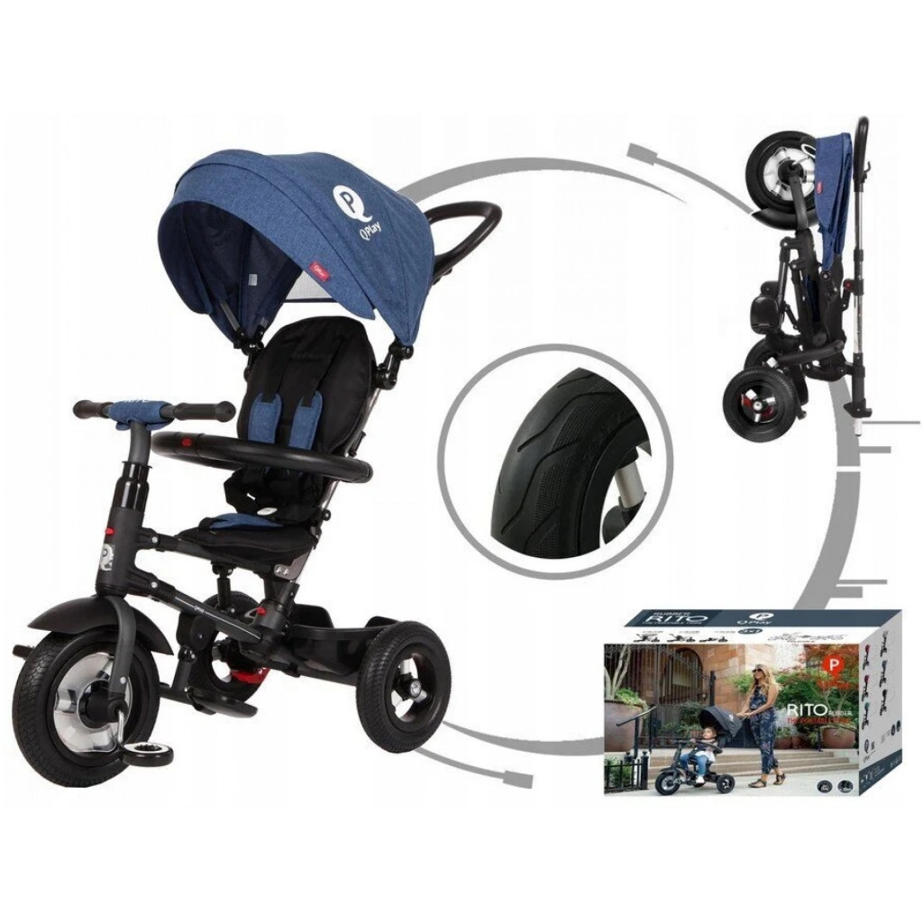 Дитячий велосипед QPlay Rito Rubber Blue складаний триколісний (S380-10BlueRubber) - зображення 4