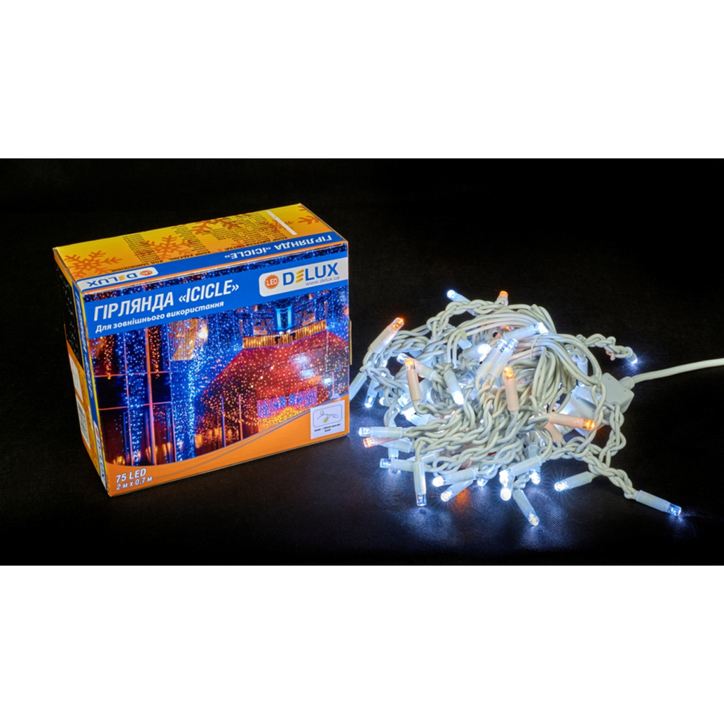 Гірлянда Delux ICICLE 100LED 2x0.7 м Жовтий flash Білий/Білий IP44 (90015181) - зображення 2