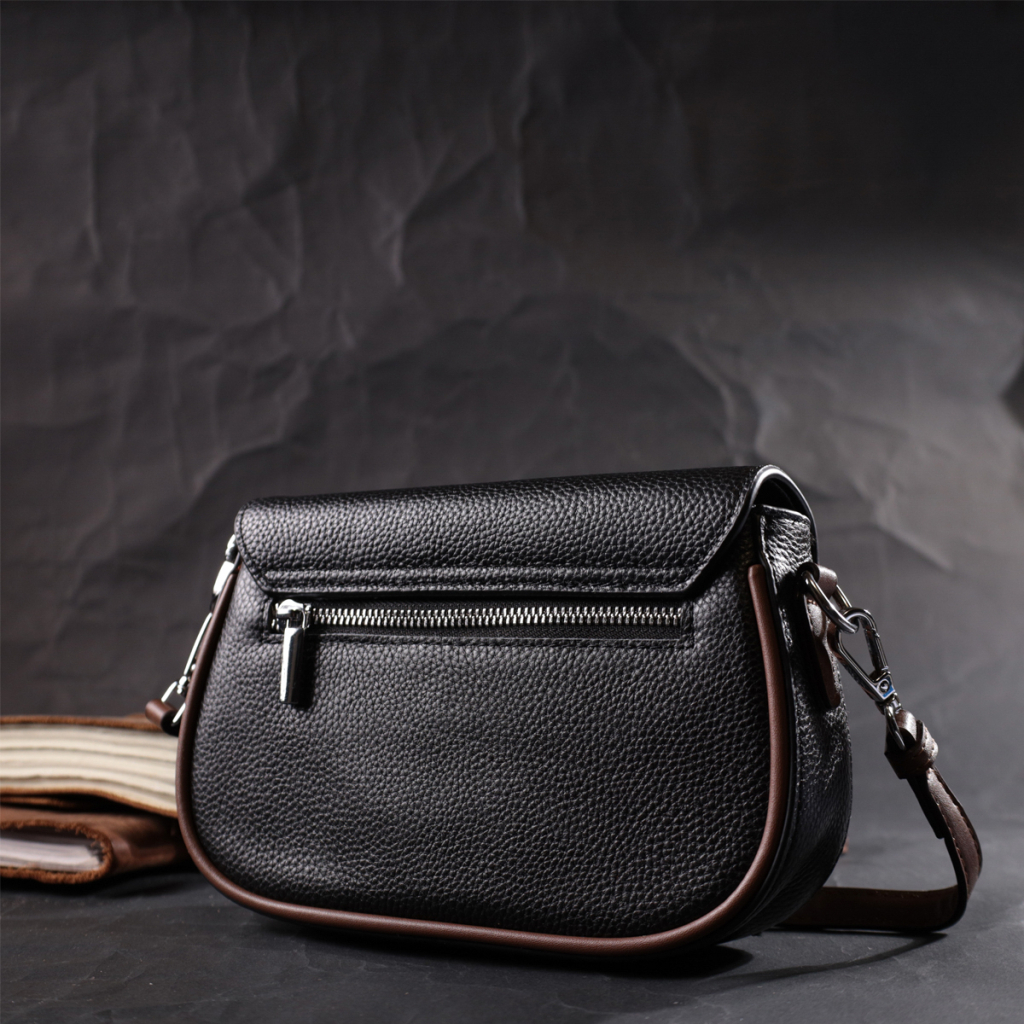 Сумка Vintage Шкіряна напівкругла з магнітом-застібкою для жінок Чорна (22441) - зображення 10