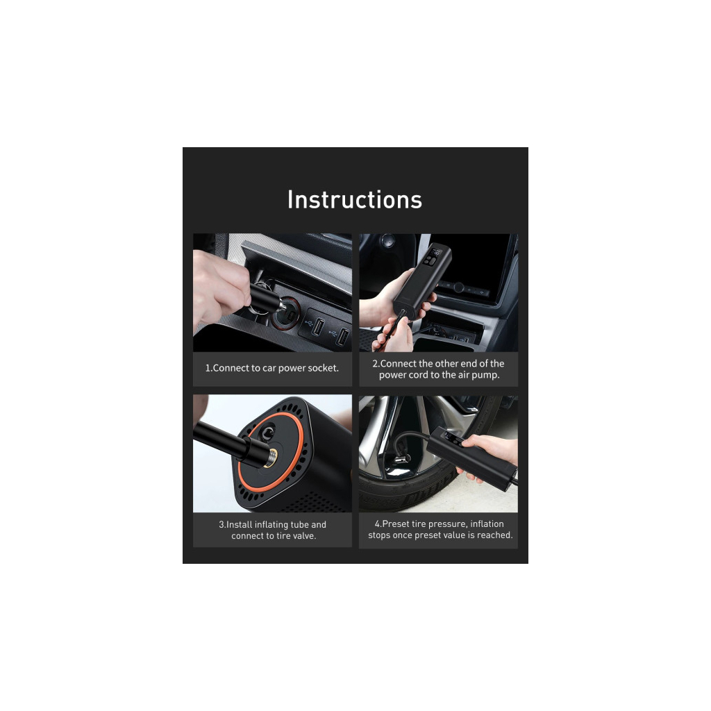 Автомобільний компресор Baseus Super Mini Inflator Pump Black (CRCQ000001) - изображение 9