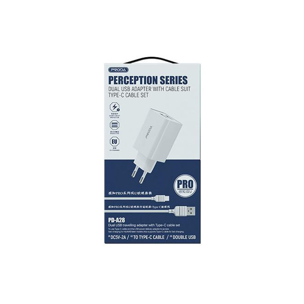 Зарядний пристрій Proda PD-A28i 2хUSB 2.4A + USB Ligthtning 1.0m (PD-A28i-WH) - зображення 4