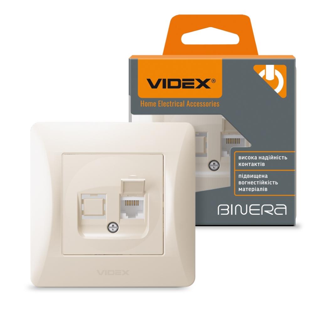 Комп'ютерна розетка Videx BINERA CAT6 одинарна кремова (VF-BNSK1PC6-CR) - изображение 4