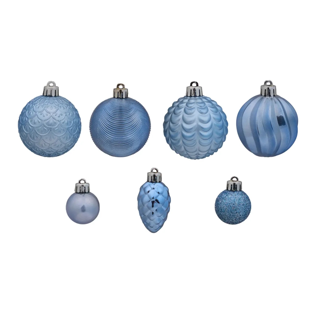 Ялинкова іграшка Chomik пластикові кульки, рельєфні і шишки 36 шт, 3,4,6 см, мікс блакитні (5900779832916_1) - зображення 2