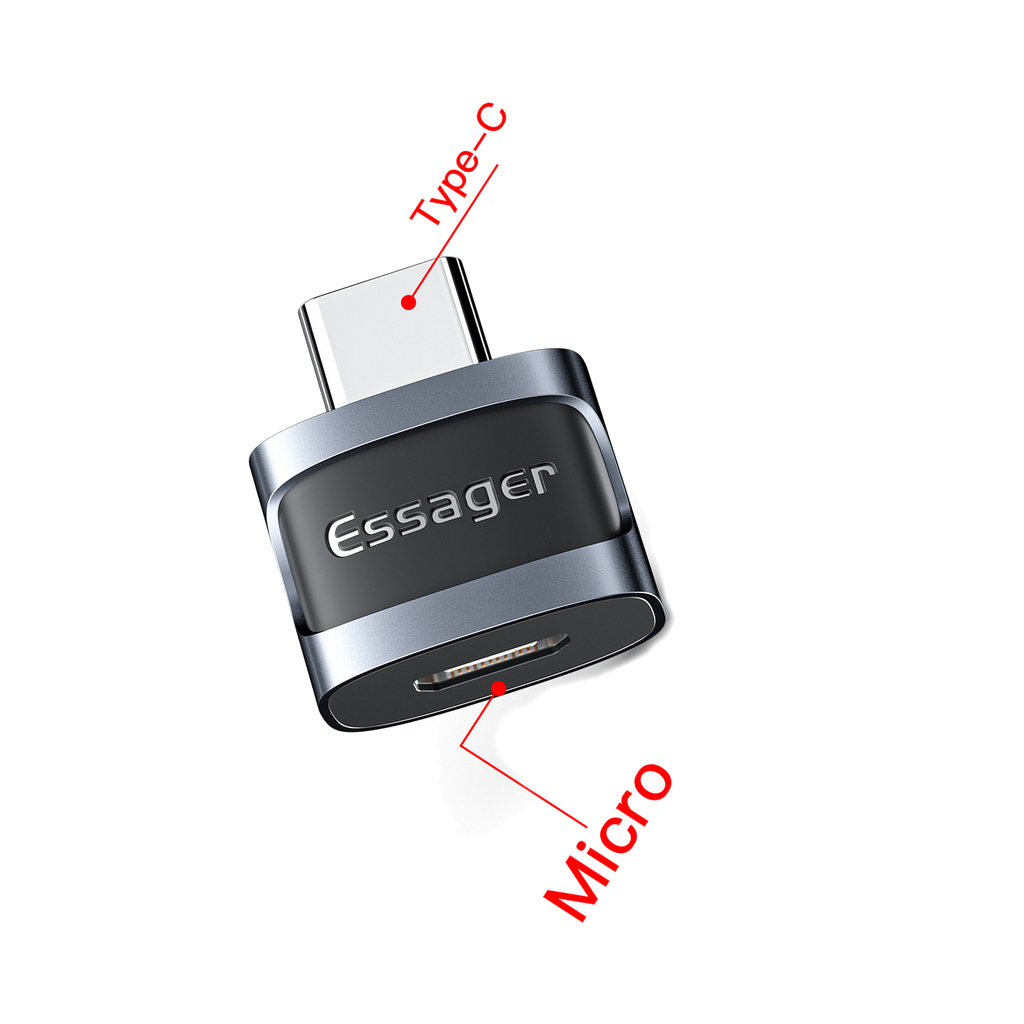 Перехідник USB-C M to Micro 5P F gray Essager (EZJMC-XL01) - зображення 2