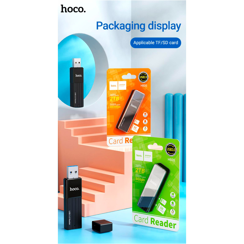 Зчитувач флеш-карт HOCO USB3.0 to microSD, microSDHC, microSDXC, SD, SDHC, SDXC, HB20 Black (6931474735218) - изображение 8