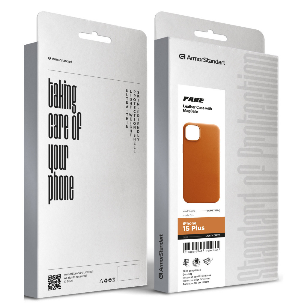 Чохол до мобільного телефона Armorstandart FAKE Leather Case Apple iPhone 15 Plus Light Coffee (ARM76294) - зображення 5