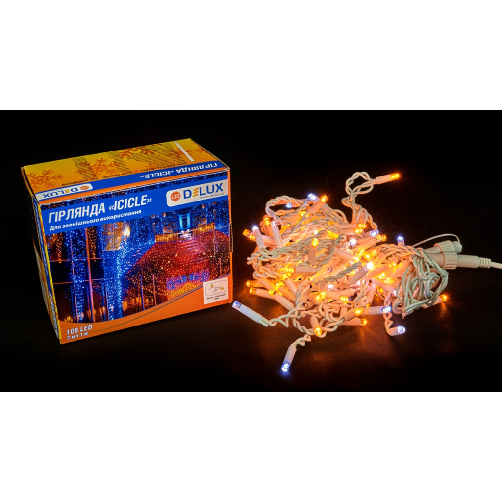 Гірлянда Delux ICICLE 108LED 2x1 м Білий flash Жовтий/Білий IP44 (90015179) - зображення 2