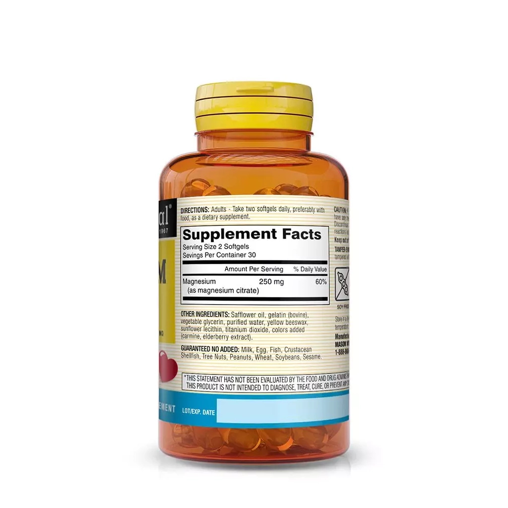 Мінерали Mason Natural Магній цитрат, 250 мг, Magnesium Citrate, 60 гелевих капсул (MAV18615) - зображення 2