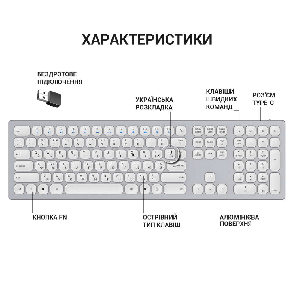 Клавіатура OfficePro SK1550 Wireless White (SK1550W) - зображення 5