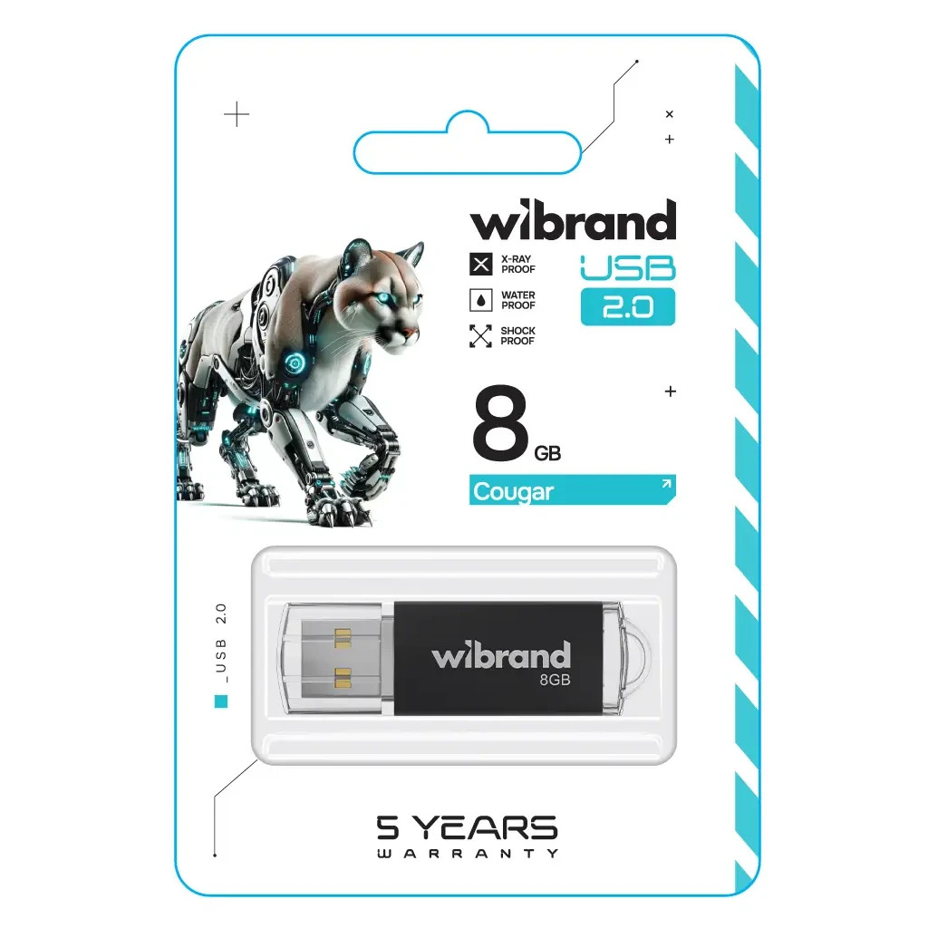 USB флеш накопичувач Wibrand 8GB Cougar Black USB 2.0 (WI2.0/CU8P1B) - зображення 2