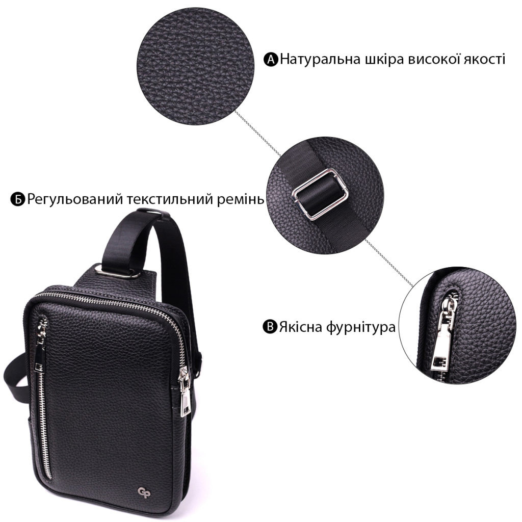 Сумка Grande Pelle Бананка з натуральної шкіри Чорна (22877) - зображення 4