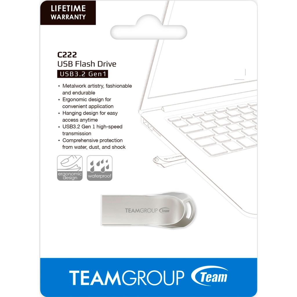 USB флеш накопичувач Team 64GB C222 Silver USB 3.2 (TC222364GS01) - зображення 6