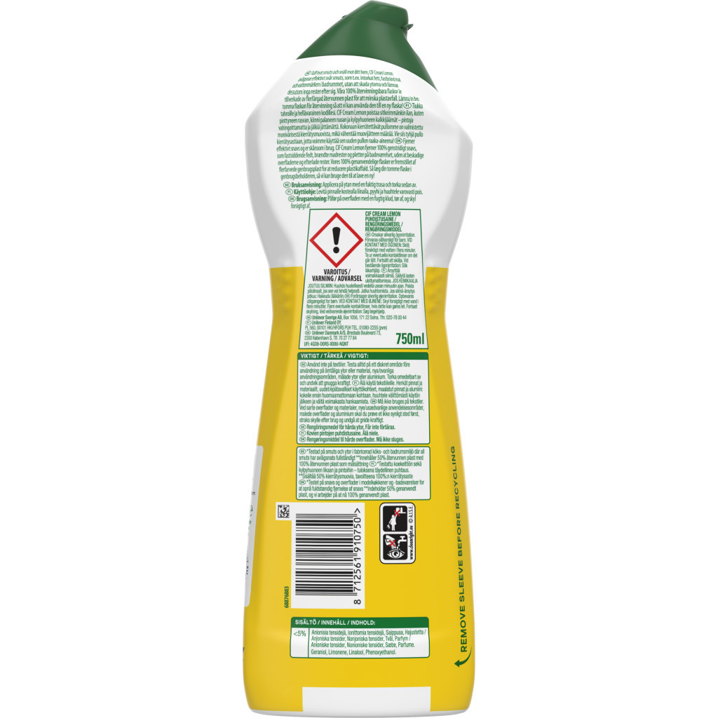 Крем для чищення кухні Cif Актив Лимон 750 мл (8712561910750/8720182847218) - зображення 2